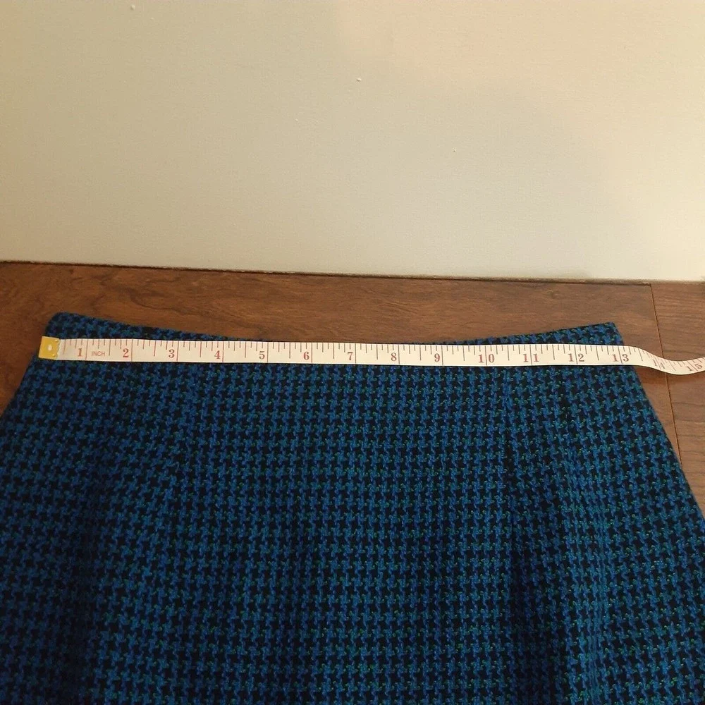 Vintage Norton McNaughton Pencil Skirt 6P Wool Blend Houndstooth Blue Black
